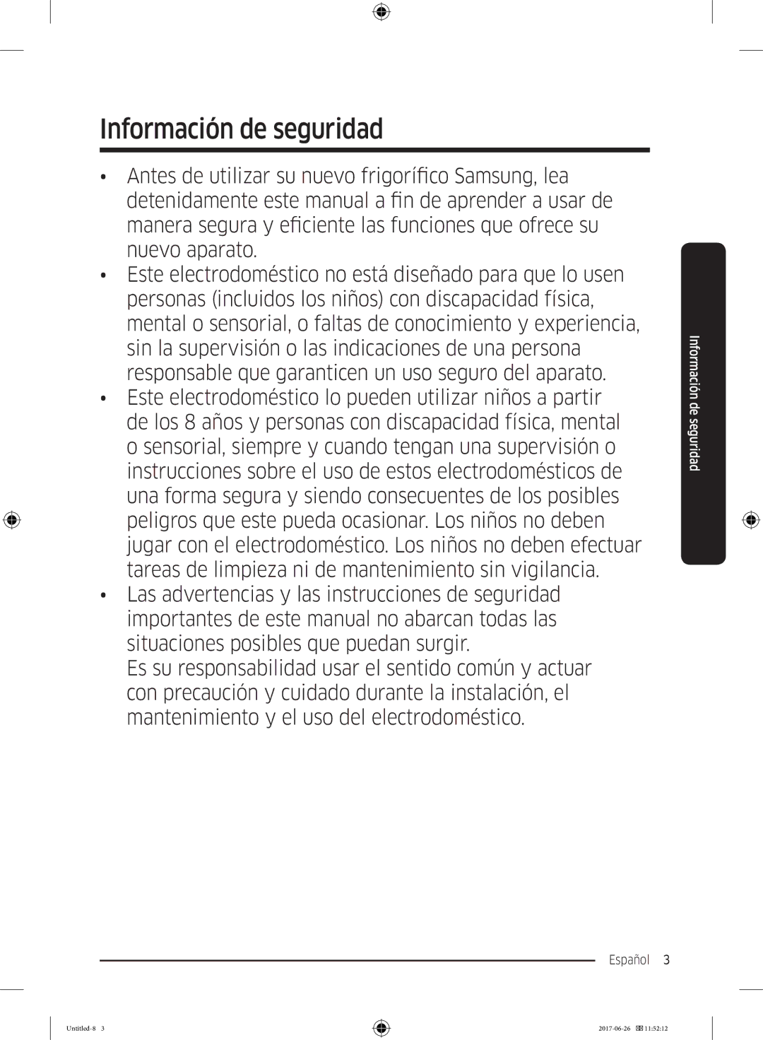 Samsung RT38K5530S9/ES, RT38K5535EF/ES, RT35K5430EF/ES, RT29K5030WW/ES, RT32K5030EF/ES Información de seguridad, Español  